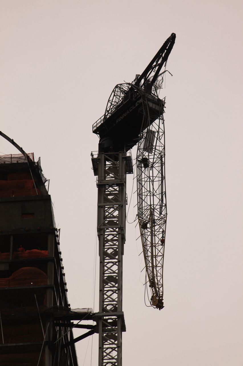 One57's dangling partial collapsed crane
