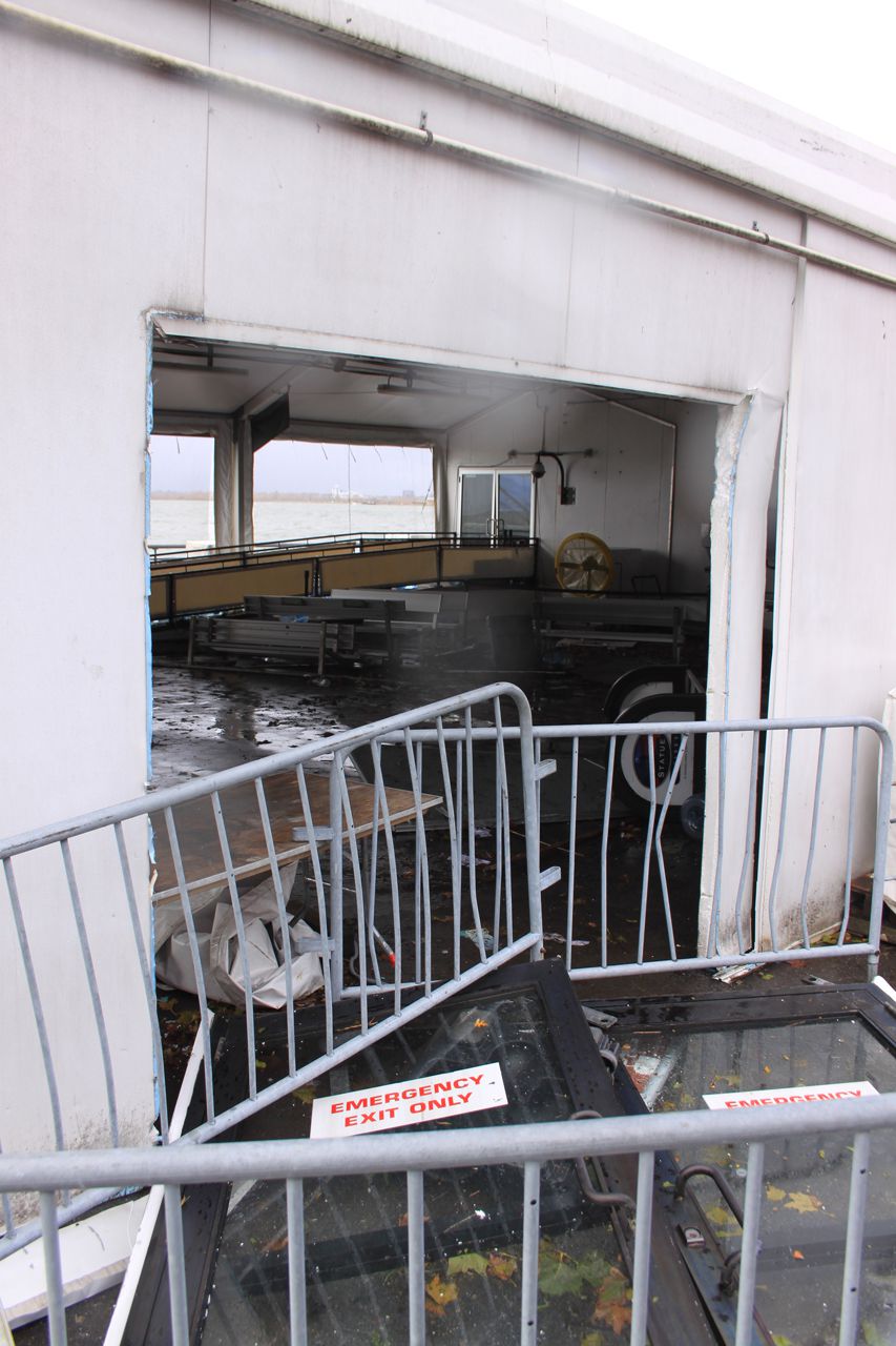 Tent of the Statue of Liberty ferry partial destroyed